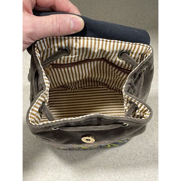 Beautiful Embroidered Mini Backpack Brown Suede With Snap Button Closure-Travel - Picture 8 of 13